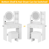 DWVO Makeup Vanity Desk with LED Lighted Mirror, White Vanity Set with Charger Station, Small Spaces Vanity Table, Adjustable 3 Lighting Modes, Makeup Table with Chair for Girl, 31.5in(L), Upgraded DWVO