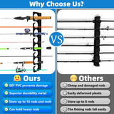 Wall or Ceiling Fishing Rod Storage Rack Vertical Horizontal Holder with 16 Capacity Fishing Rods Reels Mounted Roof Carrier Hooks Hanger for Garage Cabin and Basement Gear Accessories HangEase
