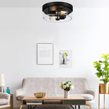 Black Flush Mount Ceiling Light Fixtures, 2-Light Ceiling Mount for Farmhouse with Seeded Glass Lampshade, Industrial Flush Mount Light Fixture Farmhouse for Hallway, Kitchen, Entryway and Foyer szzgco