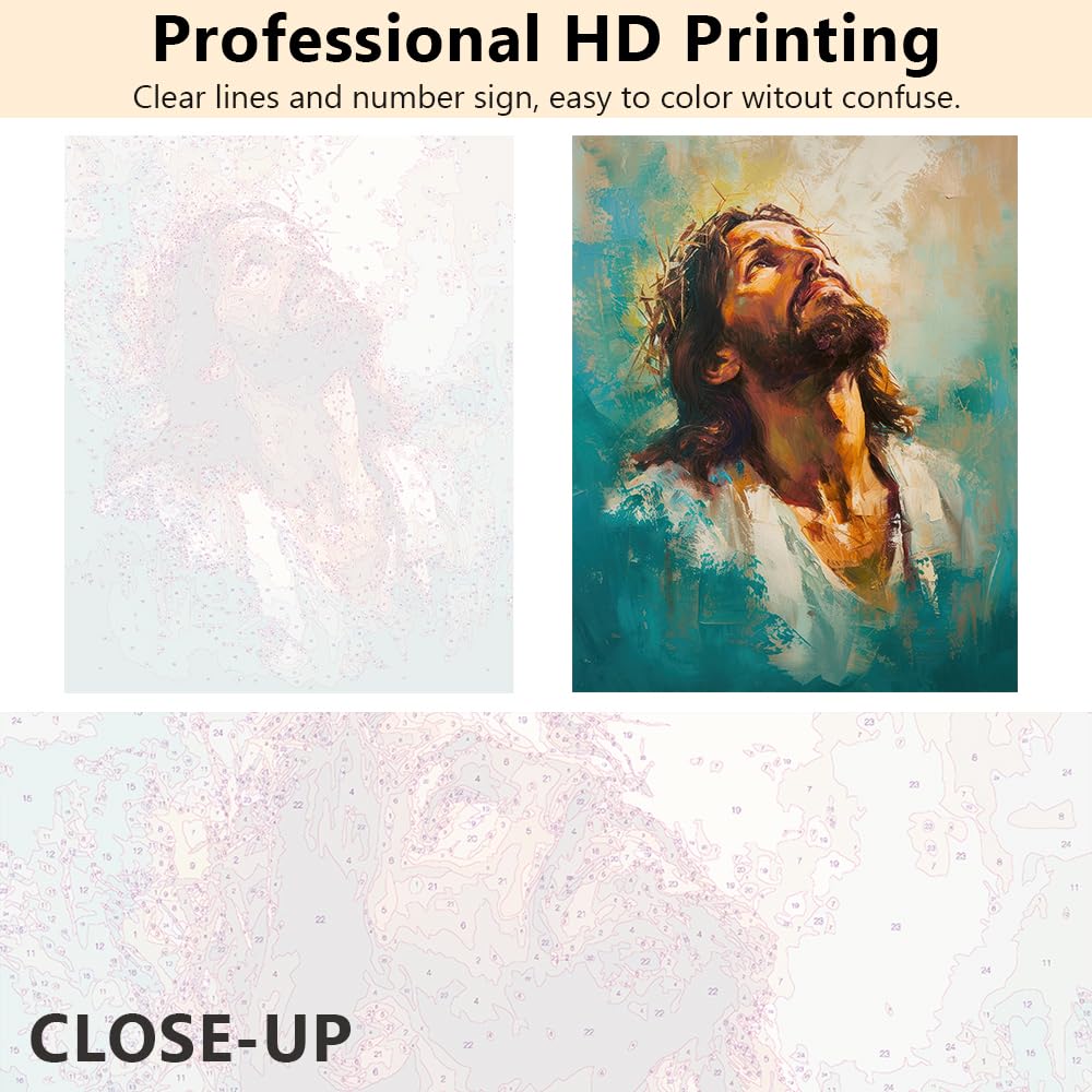 TUMOVO Jesus Paint by Numbers for Adults Beginner, DIY Paint by Number on Canvas Christian, Adults' Paint-by-Number Kits Christ, Acrylic Oil Hand Painting for Adults Art Crafts 16"x20"(Frameless) TUMOVO