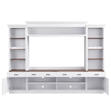 Ball & Cast Farmhouse 4-Piece Wall Unit Entertainment Media Center Set with Bookshelf for TVs Up to 70",Large Entertainment Wall Unit TV Stand W/Adjustable Shelves and Wine Rack,for Living Room,White Ball & Cast