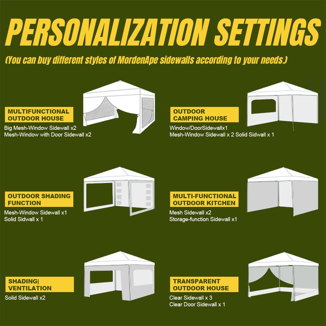 MordenApe 10x10 Pop Up Canopy Tent Sidewalls - Straight Leg Compatible, 300D Waterproof Polyester with 99% UV Protection, 3 Piece White Wall Set MordenApe