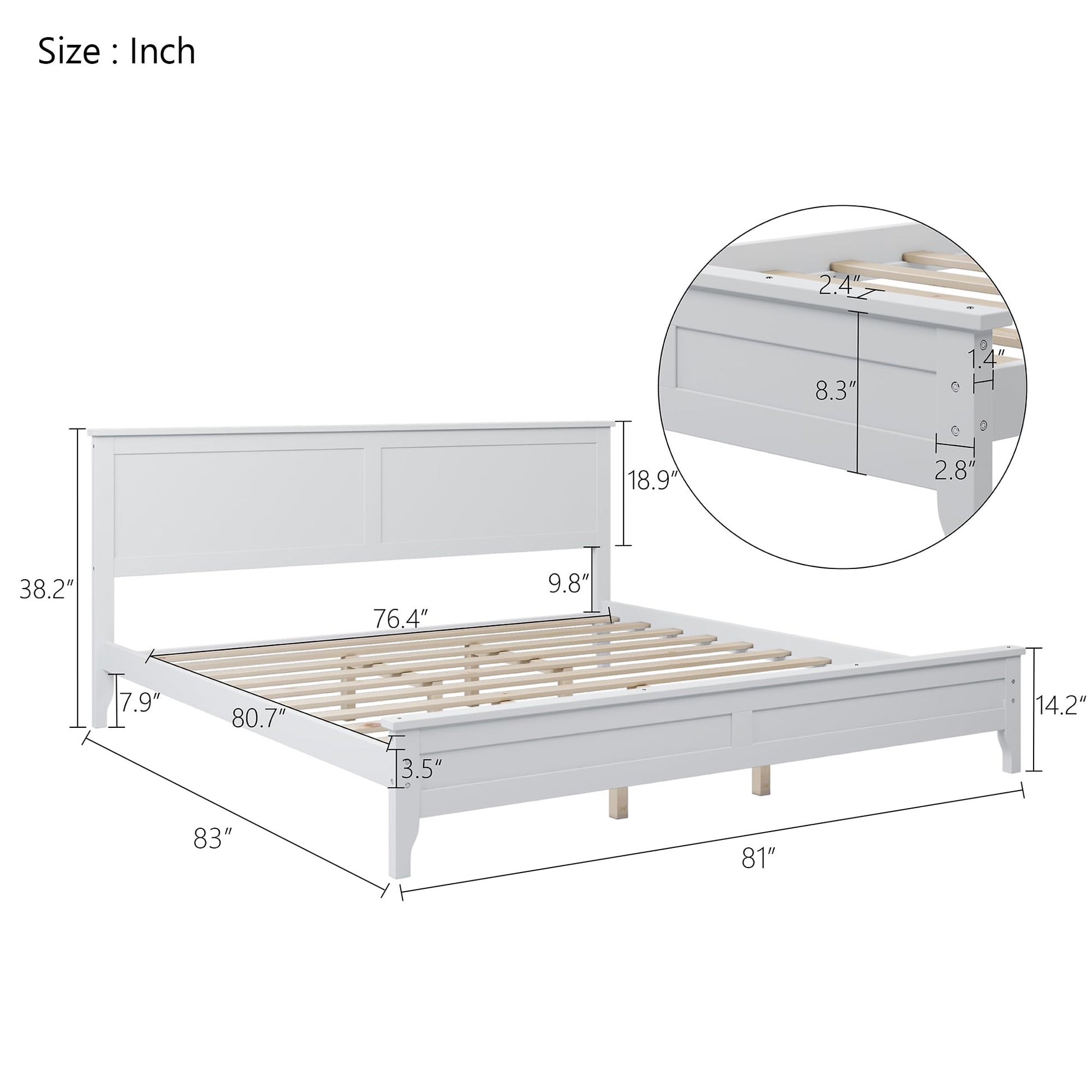 LZ LEISURE ZONE Modern White Solid Wood King Size Platform Bed with Headboard and Footboard - WoodArtSupply