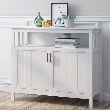 RASOO Buffet Cabinet White Kitchen Sideboard Buffet Storage Server Cupboard Cabinet Console Table with 2 Doors and Adjustable Shelf RASOO