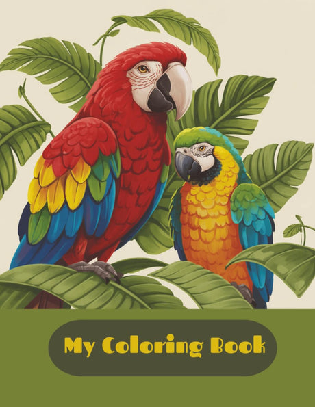 My Coloring Book: Colorful Tropical Parrots: Easy Coloring Pages for All Ages WoodArtSupply