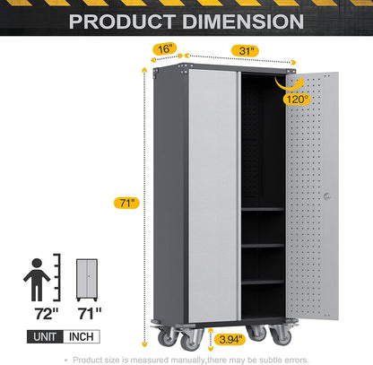 GangMei Rolling Garage Storage Cabinet with Wheels and Pegboard, Metal Storage Cabinet with Doors and Shelves, Locking Steel Cabinet for Warehouse, Home, Office (Black/Gray) - WoodArtSupply