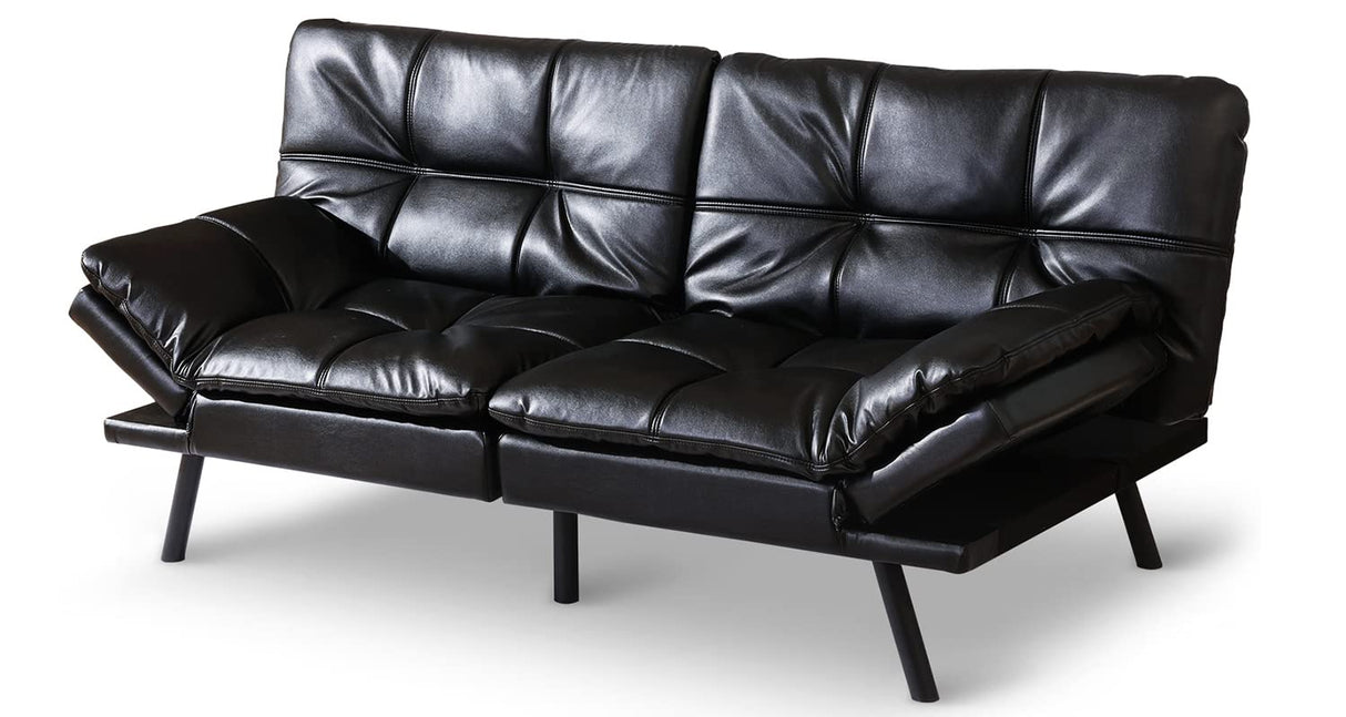 Opoiar SF-BK726 Sofabed, 71 x 33 x 31.5 inches, Black Leather Erdoru