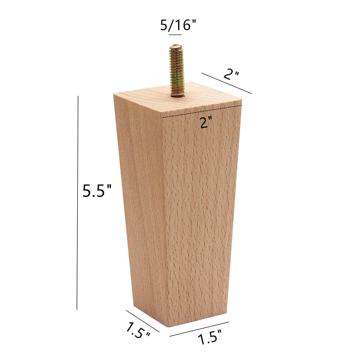 WEICHUAN Tapered Solid Beech Wood Replacement Sofa Couch Chair Ottoman Loveseat Coffee Table Cabinet Wood Furniture Feet Furniture Wood Legs(5.5" Set of 4) WEICHUAN