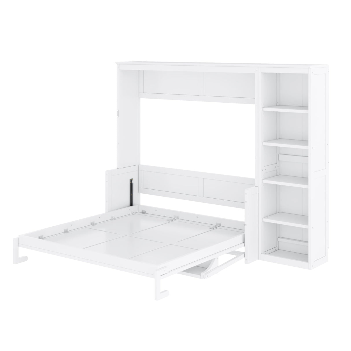 Queen Murphy Bed with Desk and Storage Shelves,Wood Hideaway Murphy Wall Bed with Storage Bookcase for Adults (White) MERITLINE