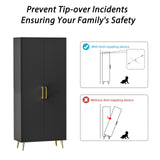 NOVAMAISON 69” Tall Storage Cabinet - Black Storage Cabinet w/ 2 Doors and Adjustable Shelves, Freestanding Kitchen Pantry w/Gold Handles and Legs, Wooden Wardrobe Cabinet for Bedroom, Laundry NOVAMAISON