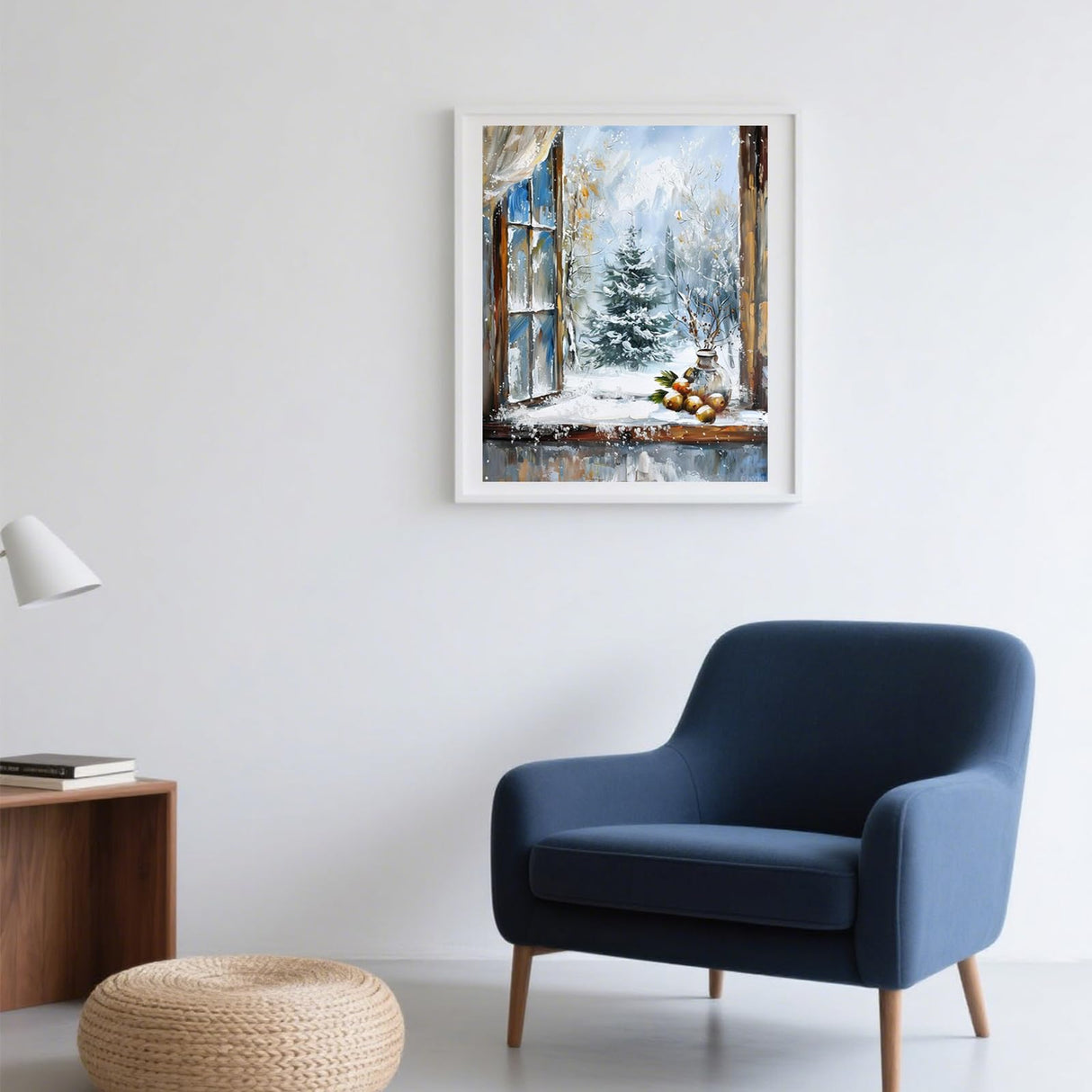 FUKVHIL DIY Canvas Acrylic Paint Kits, Winter Windowsill Snow Scene, Paint by Number Kit for Beginners and Ideal for Home Decor, 40x50cm, Without Frame FUKVHIL