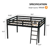 VINGLI Junior Low Loft Bed with Stairs, 47 Inches High Sleeper Bed Full Size for Adults, Kids and Young Teens, No Box Spring Required, Solid Wood Slat Support, Black VINGLI