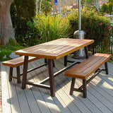 PHI VILLA 63" Acacia Wood Backless Picnic Bench Set – Durable Outdoor Dining Benches for 6 People, Classic Brown and Black PHI VILLA