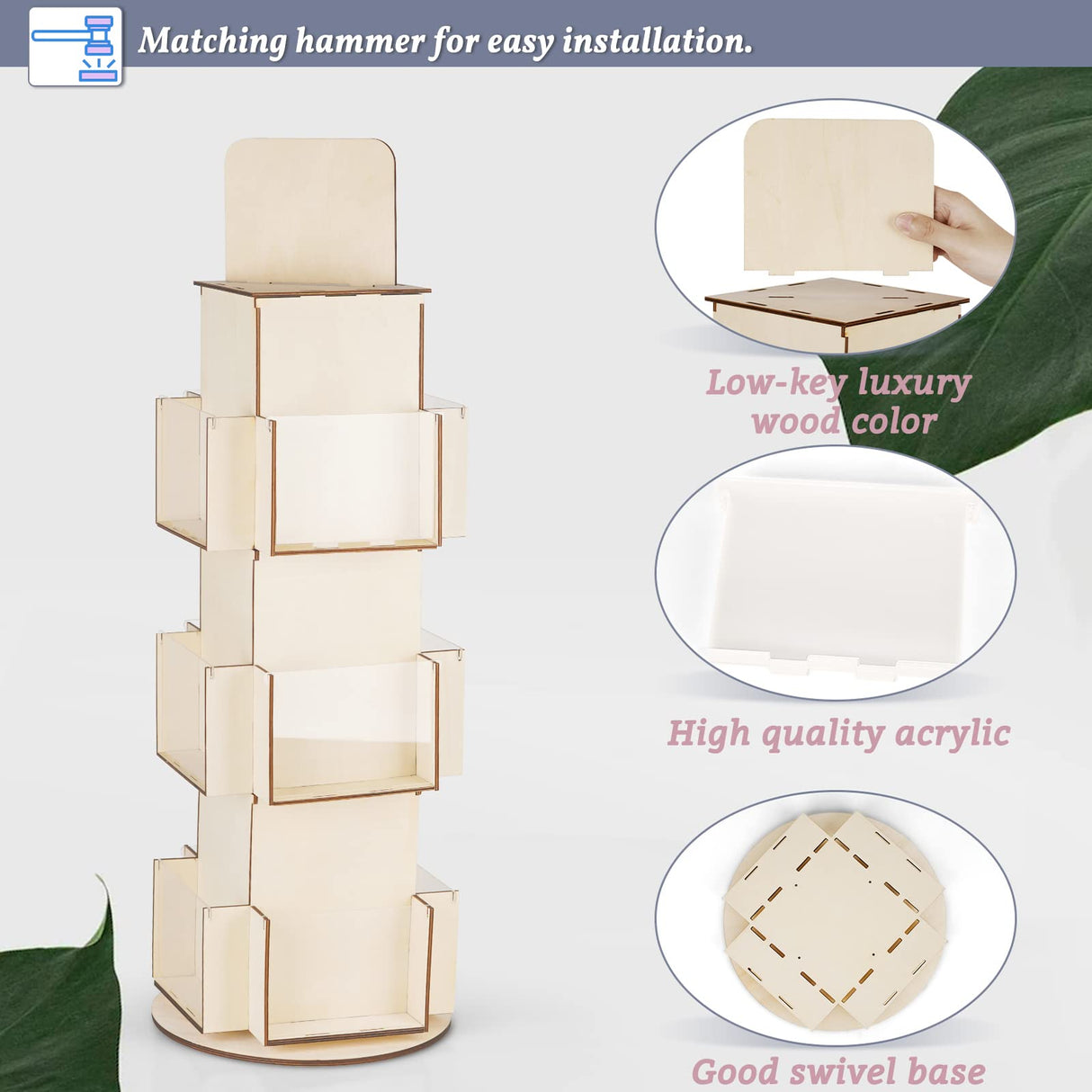 Natheeph Rotating Wooden Display Rack with Two Card Sticker for Greeting Card Vendor Coffee Bag 3 Tier Tabletop Display Stand Natheeph