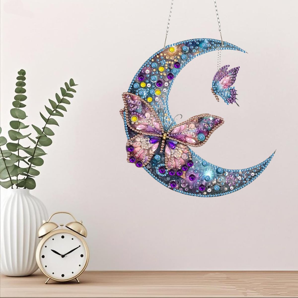 DIY Hanging Diamond Art Kit Butterfly, Acrylic Diamond Painting Kits Hanging Pendant Moon, Special Shaped Crystal Gem Art Ornament Kit for Home Decor wavaiov