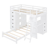 CITYLIGHT Twin Over Twin Bunk Beds with Storage,Desk,USB Ports and LED Light,Wood Twin Loft Bed with Movable Lower Bed,L Shaped Bunk Bed for Kids,Teens,Adults,No Box Spring Needed (White) CITYLIGHT