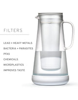 LifeStraw Home - Water Filter Pitcher, 7-Cup, White, Glass with Silicone Base, White, for everyday protection against bacteria, parasites, microplastics, lead, mercury, PFAS and a variety of chemicals LifeStraw