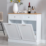 Double Tilt Out Trash Cabinet 20 Gallon, Freestanding Wooden Kitchen Trash Recycling Cabinet with Drawer & Removable Cutting Board, Dog Proof Trash Can Cabinet, White Gitua