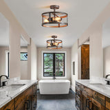 AGV LIGHTING Semi Flush Mount Ceiling Light Fixture, Farmhouse Close to Ceiling Light with There-light AGV LIGHTING