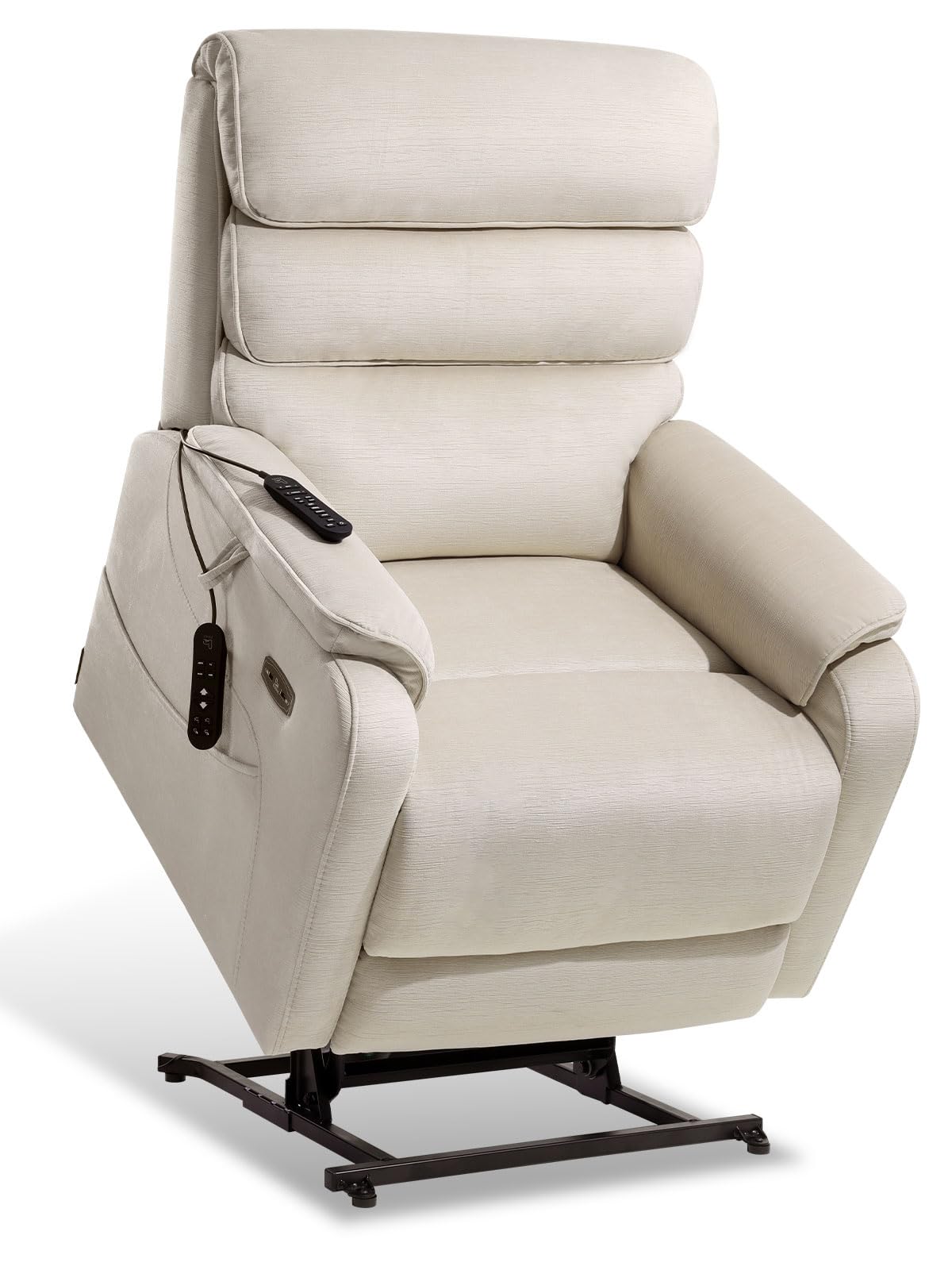 EONIX Wide Lay Flat Power Lift Recliner Chair for Elderly, Heavy Duty Oversized Fabric Lift Chairs Recliner Sofa with Heat and Massage and Charging Ports, Chenille White EONIX