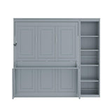 Ball & Cast Murphy Bed Chest Full Size,Hideaway Wall Bedframe with Desk and Bookshelf,Space Saving Cabinet Bed w/Shelf,Slat Support,can be Folded,Bedroom Furniture for Small Space,Gray Ball & Cast