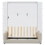 Ball & Cast Murphy Bed Queen Size Wall Chest with Sofa and Dual Piston Metal Folding Mechanism Designed,Wood Hideaway Cabinet Platform Bedframe w/Leg,for Small Room,Dorms,White Ball & Cast