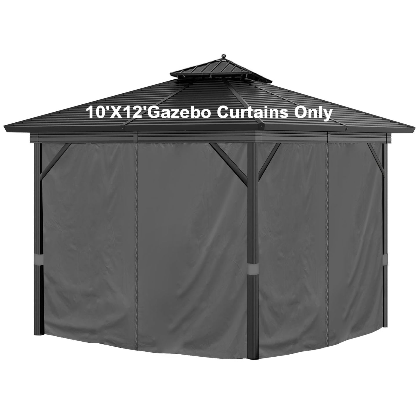 10'x12' Privacy Gazebo Curtains Outdoor Waterproof, 4-Panels Sidewall Curtains Universal Replacement with Zipper for Patio, Backyard, Garden (Only Curtains, Grey)