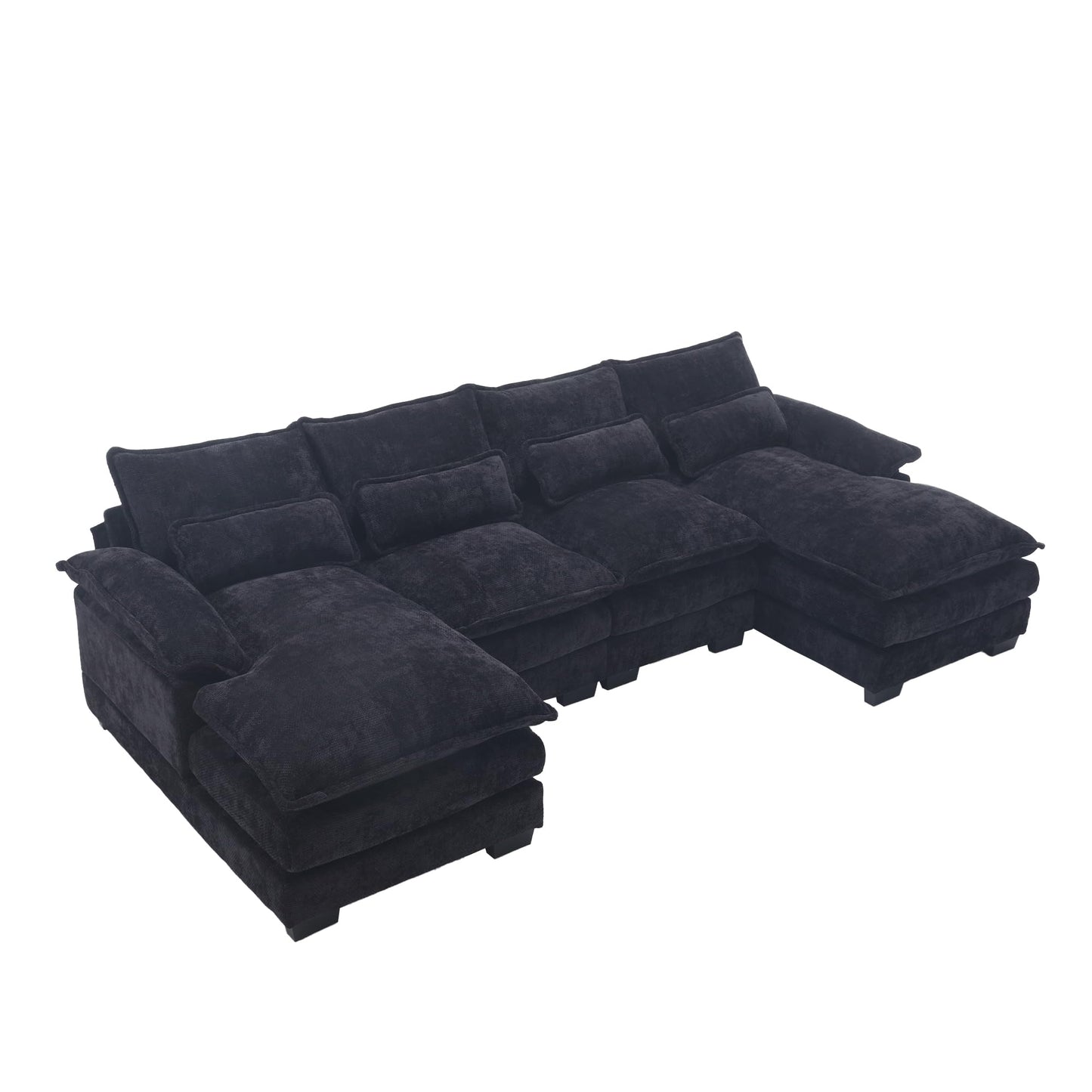 Verfur Oversized Modular Sectional Sofa Cloud Double Chaise Lounge, Extra Large U Shaped Couch, 6 Seater Comfy Chenille Upholstered Sleeper Sofa&Couches with Waist Pillows & Memory Foam, Black 110.63"