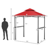 Tangkula 8x5 Ft Grill Gazebo, Double Tiered Outdoor BBQ Gazebo with 2 Side Shelves, 5 Hooks, Bottle Opener, Barbecue Grill Gazebo Shelter for Patio, Garden, Beach, Backyard (Wine) Tangkula
