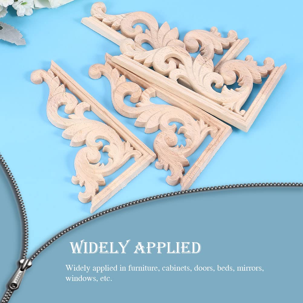 EXCEART 2Pcs Solid Wood Long Flower Piece Wall Applique Wood Carved Applique Door Wood onlays Onlay Applique Frame Furniture Wooden Appliques Corner EXCEART