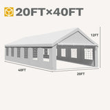 DWVO 20x40ft Party Tent Heavy Duty Outdoor Wedding Event Shelters Upgraded Galvanized Canopy with Large White Roof, Removable Sidewalls & 4 Storage Bags DWVO