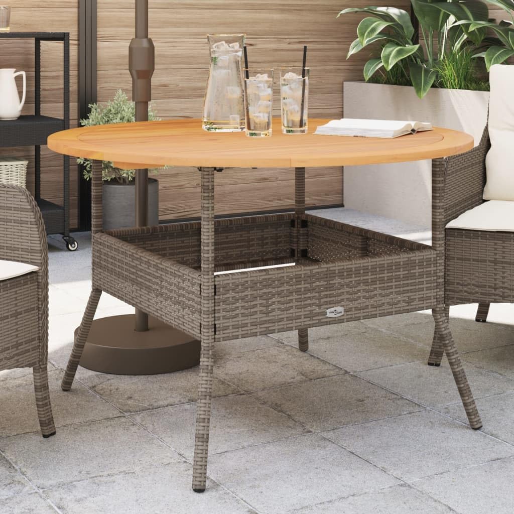 vidaXL Garden Table Grey PE Rattan, Solid Acacia Wood, Powder-Coated Steel vidaXL