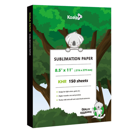 Koala Sublimation Paper 150 sheets 8.5x11 inches for Heat Transfer DIY Gift Compatible with Inkjet Sublimation Printer 105gsm KOALA PAPER