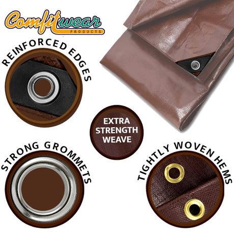 COMFITWEAR 16 MIL Heavy Duty Tarp Super Heavy Duty Tarp Cover 16 MIL Multi-Purpose Extra Heavy Duty Tarps Car Tarp Boat Tarp Camping Tarp General Purpose Waterproof Tarp Cover (20' X 40', Brown) COMFITWEAR