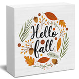 Fall Decor Autumn Leaves Wood Sign Hello Fall Decorations Farmhouse Home Table Desk Decor (5 x 5 Inches) Zauly