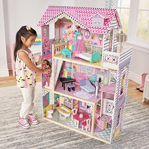 KidKraft Annabelle Wooden Dollhouse with Elevator, Balcony and 17 Accessories, Gift for Ages 3+ KidKraft