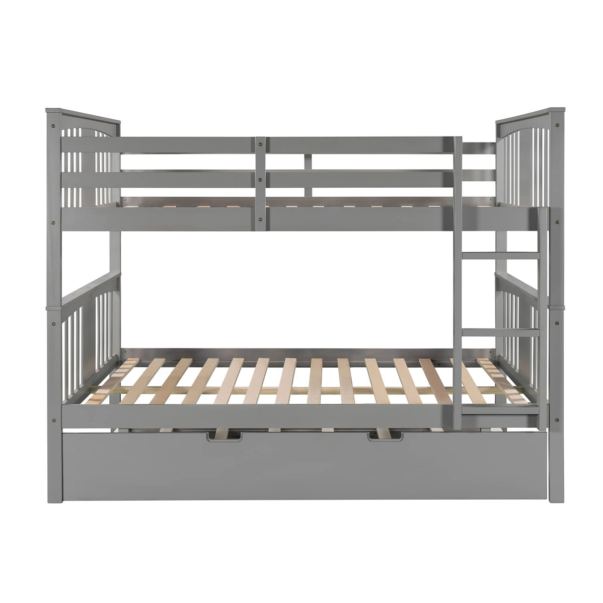Ball & Cast Full Over Full Bunk Bed with Twin Size Trundle and Ladder,Wood Bunkbed w/Slat Support & Full-Length Guard Rail,Space Saving,Bedframe Furniture for Student Dorms,Studio,Gray Ball & Cast