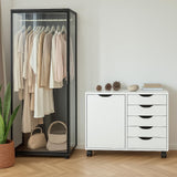 5-Drawer Dresser with 2-Shelf Cabinet, White, Smart Storage, Streamlined with Adjustable Dividers, Lockable Casters & Smooth Slides; Multi-Use Rolling Storage for Office, Craft Room, Bedroom Naomi Home