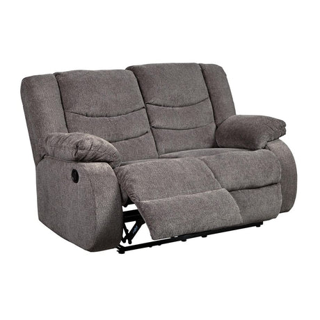 Signature Design by Ashley Tulen Modern Manual Pull Tab Reclining Loveseat, Dark Gray Signature Design by Ashley