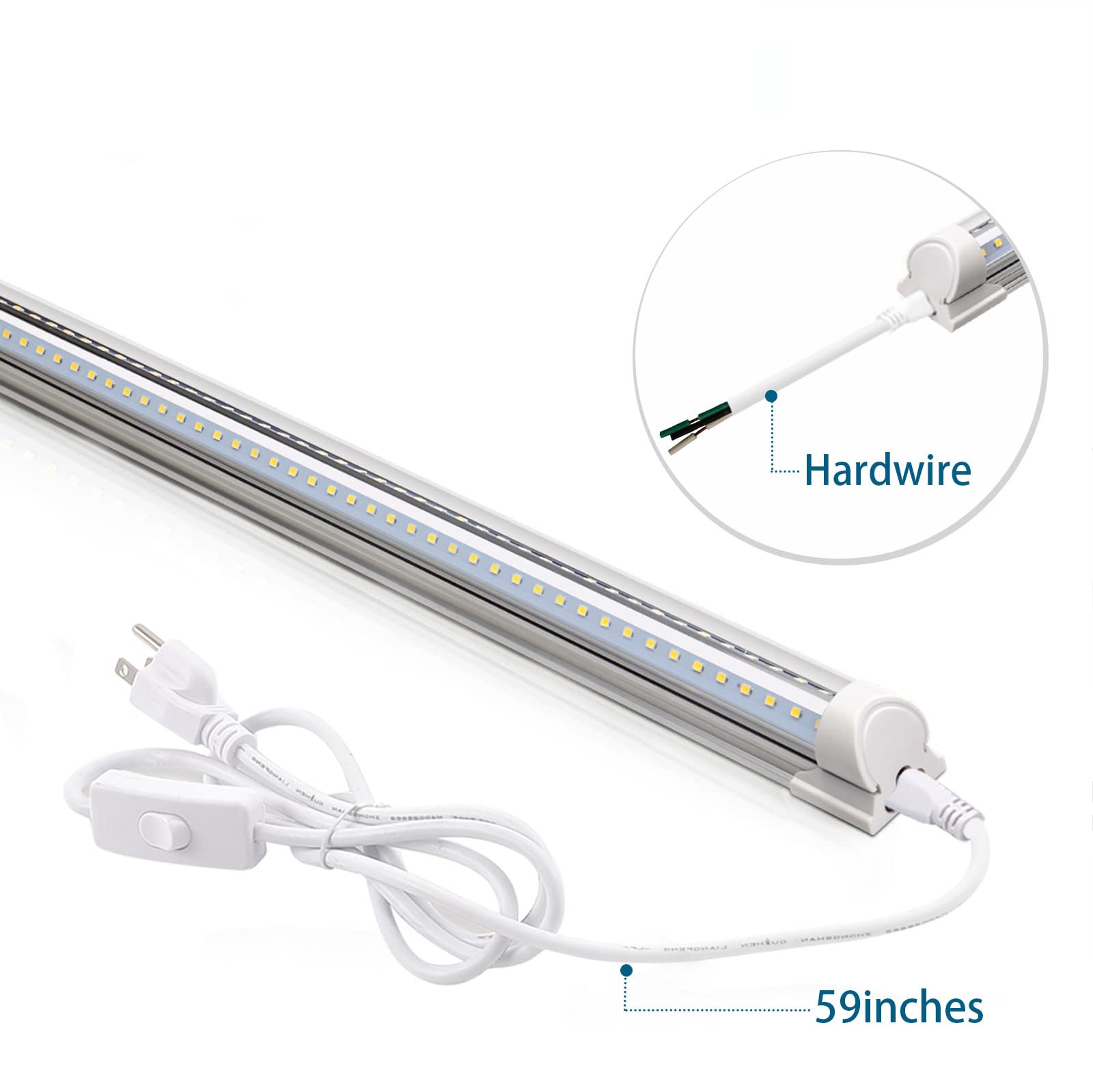 Barrina 8FT LED Shop Lights Fixture, T8 72W 9000lm 5000K, Daylight White, Clear Cover, V Shape,Tube Light, Hight Output, Bulbs for Garage, Warehouse, Plug and Play, 6 Packs - WoodArtSupply