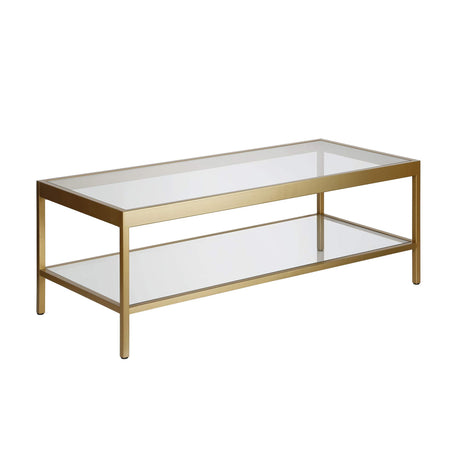 Henn&Hart 45" Wide Rectangular Rectangular Coffee Table in Brass, Modern Rectangular Coffee Tables for living room, studio apartment essentials Henn&Hart