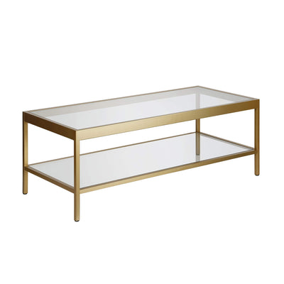 Henn&Hart 45" Wide Rectangular Rectangular Coffee Table in Brass, Modern Rectangular Coffee Tables for living room, studio apartment essentials