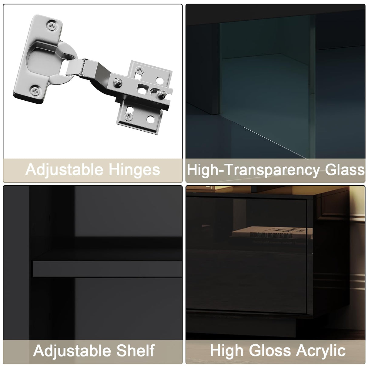 ChooChoo Modern LED TV Stand for 50/55/60/65 Inch TV, High Glossy Entertainment Center with 2 Storage Cabinets, Media Console with 5 Open Shelves for Living Room, Bedroom, Black ChooChoo