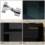 ChooChoo Modern LED TV Stand for 50/55/60/65 Inch TV, High Glossy Entertainment Center with 2 Storage Cabinets, Media Console with 5 Open Shelves for Living Room, Bedroom, Black ChooChoo