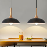 GUIHUALOVE Black Pendant Lights Kitchen Island,2 Pack Modern Pendant Light with Wood Cap, 13.8 inch Dome Pendant Light for Kitchen, Dining Room, Living Room GUIHUALOVE