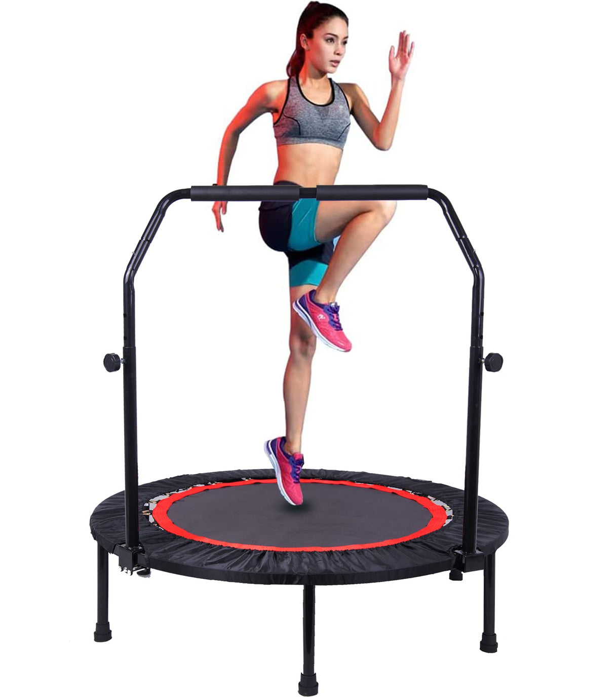 40" Foldable Mini Trampoline for Adults & Kids, Fitness Rebounder with U Shape Adjustable Foam Handle, Indoor Exercise Trampoline, Max Load 330lbs Anwick