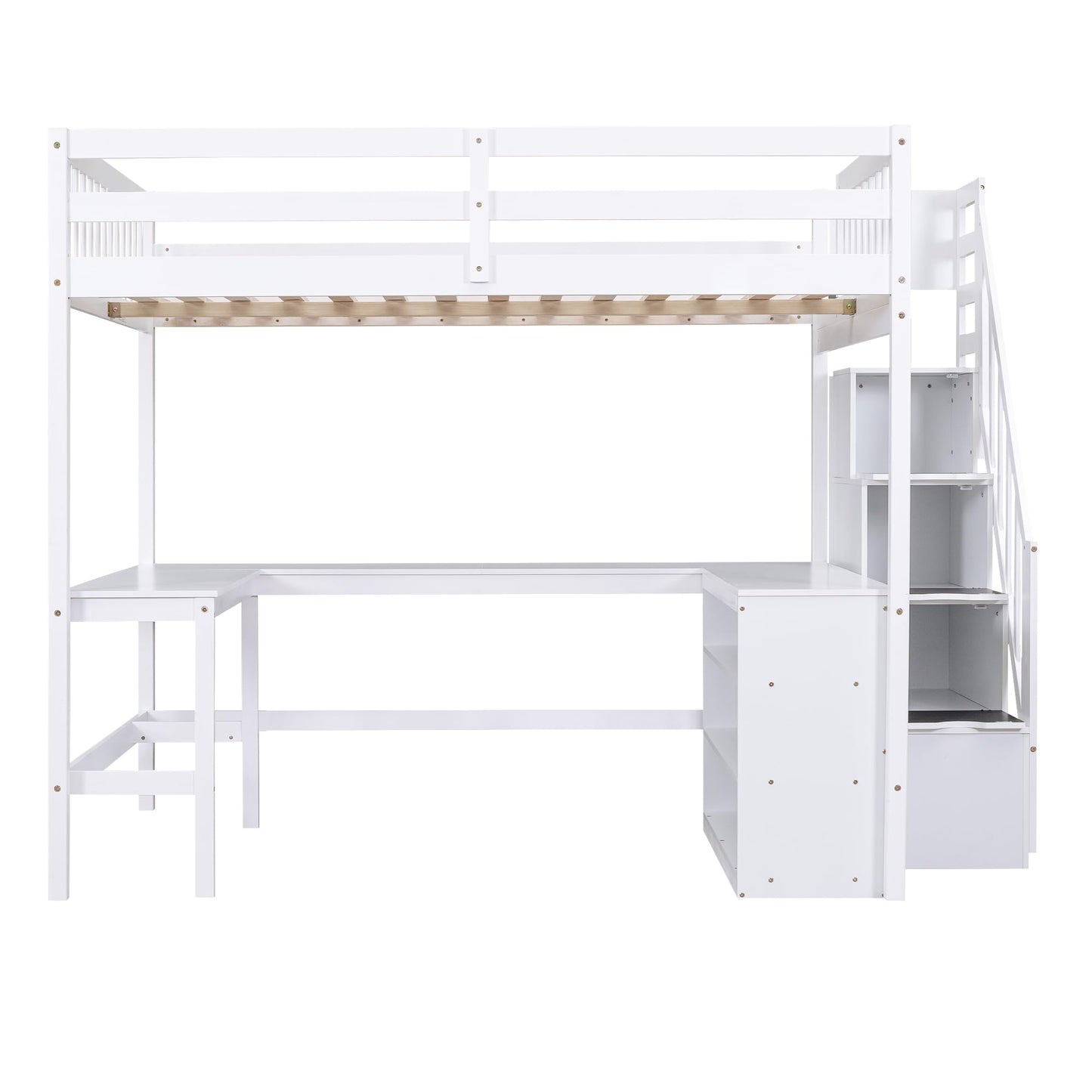 Harper & Bright Designs White Full Loft Bed with Stairs, Desk and Storage Shelves,Wooden Full Size Loft Bed Frame,High Loft Bed with Slat Support for Kids,Teens,Adults,No Box Spring Needed