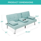 Best Choice Products Linen Modern Folding Futon, Reclining Sofa Bed for Apartment, Dorm w/Removable Armrests, 2 Cupholders - Aqua Best Choice Products