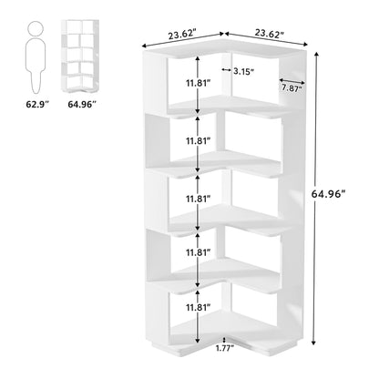 Tribesigns 6-Tier Modern Corner Bookshelf - 64.9 Inch Freestanding Storage Organizer in White - WoodArtSupply