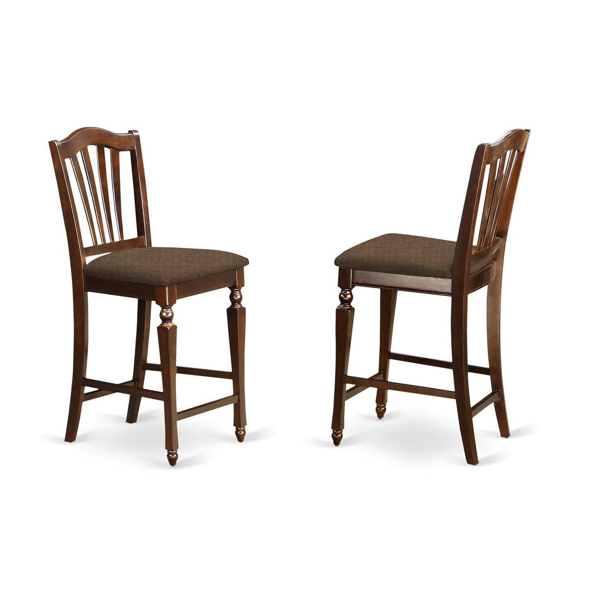 East West Furniture JACH5-MAH-C 5 Piece Counter Height Dining Table Set Includes a Round Kitchen Table with Pedestal and 4 Linen Fabric Upholstered Dining Chairs, 36x36 Inch, Mahogany East West Furniture